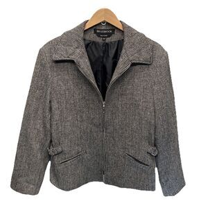 Braebrook Women’s 100% Wool Herringbone Zip Jacket Lined Pockets Black Size 10